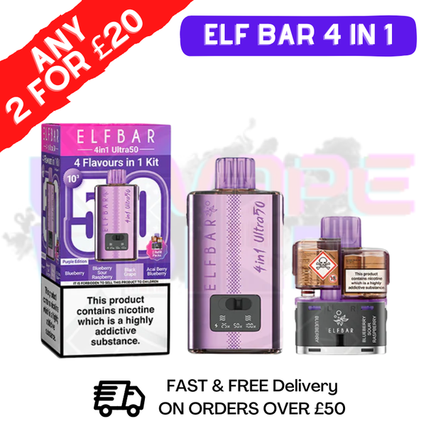 Purple Edition Elf Bar 4 in 1 Ultra Puff Kit - ukvapeworld