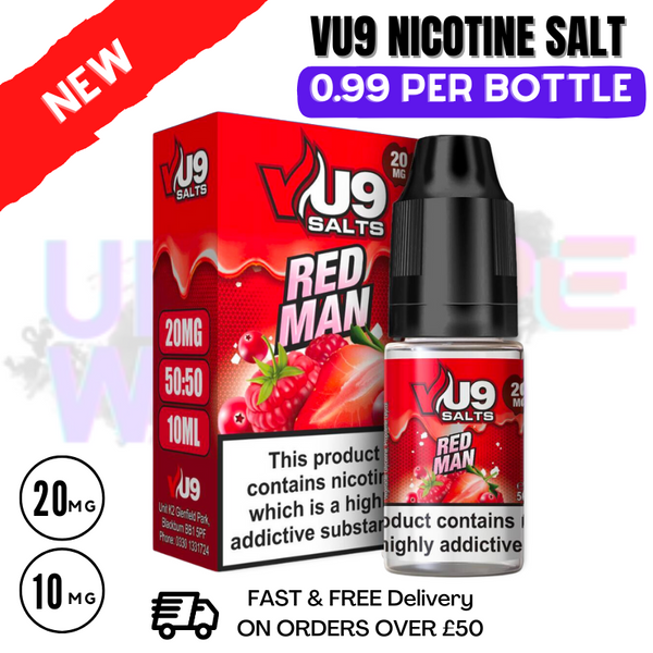 Shop Red Man Nic Salt 10ml Nicotine E Juice by VU9 - 99p Eliquid - UK Vape World