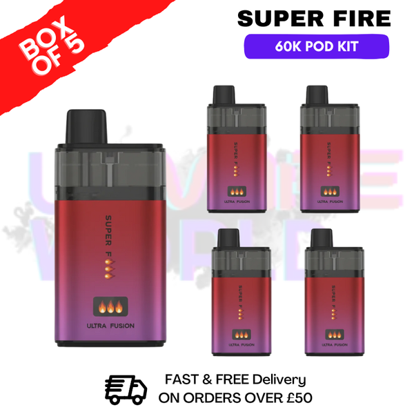 Royal Blue Edition SuperFire 60K Ultra Fusion Box Of 5 - ukvapeworld
