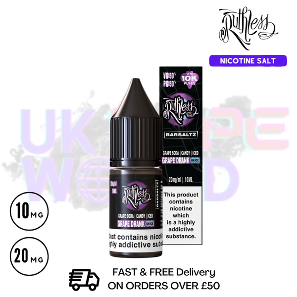 Shop Ruthless Grape Drank Nic Salt - Only £1.99 (PC) - UK Vape World
