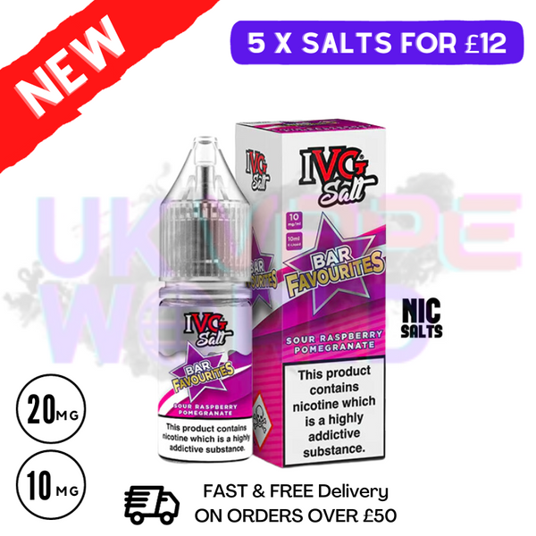 Sour Raspberry Pomegranate IVG "Bar Favourites" Salt 10ml Nic Eliquid - UK Vape World