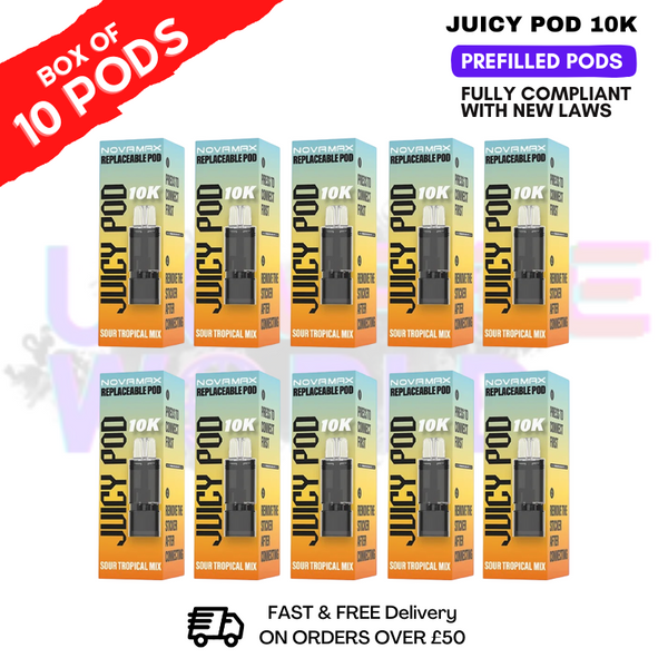 Sour Tropical Mix Juicy Pod 10K Prefilled Pods Box Of 10