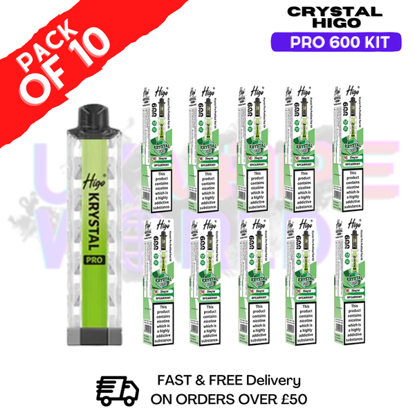 Spearmint HIGO Crystal Pro 600 Puff Kits Box Of 10