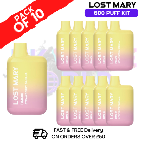Strawberry Banana Lost Mary 600 Puff Bars Pack Of 10 - ukvapeworld