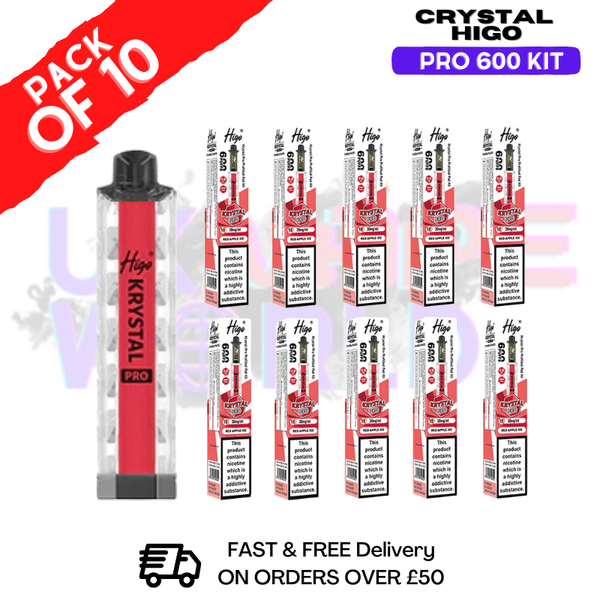 Strawberry Burst HIGO Crystal Pro 600 Puff Kits Box Of 10