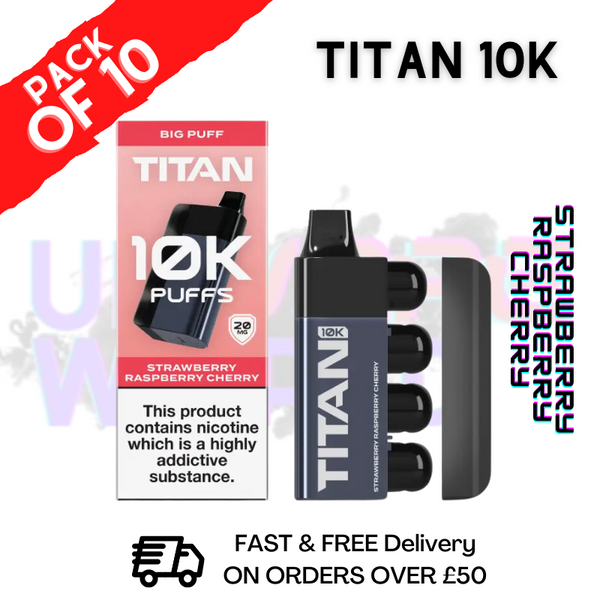 Straw Rasp Cherry - Titan 10K Prefilled Vape Kit Box Pack Of 10