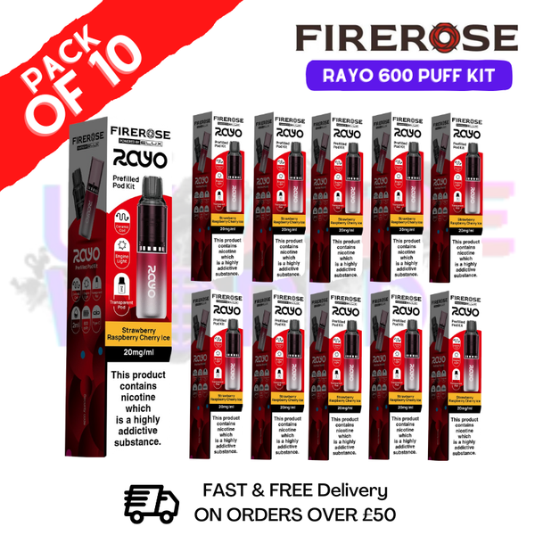 Strawberry raspberry cherry ice Firerose 600 Puff Vape Kits Box of 10 - ukvapeworld