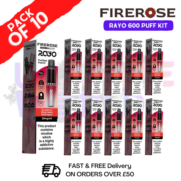 Strawberry watermelon bubblegum Firerose 600 Puff Vape Kits Box of 10 - ukvapeworld