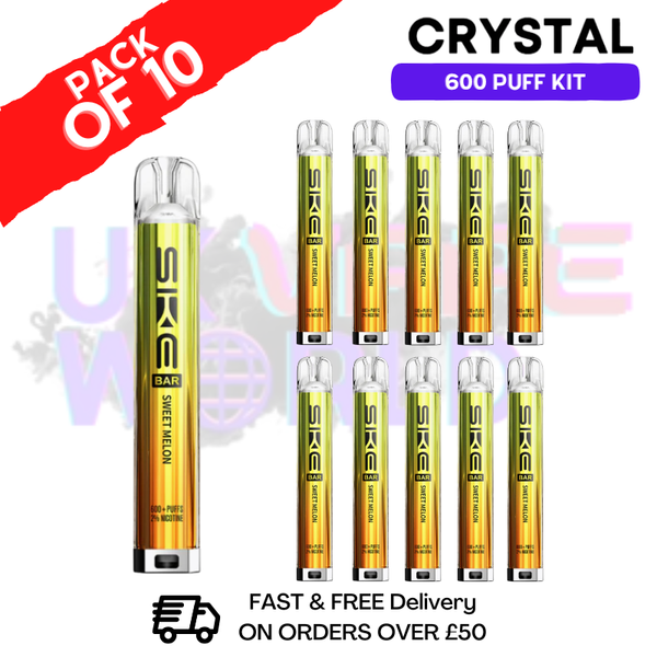 Sweet Melon Crystal Bar Puffs 600 SKE Box Of 10 - ukvapeworld
