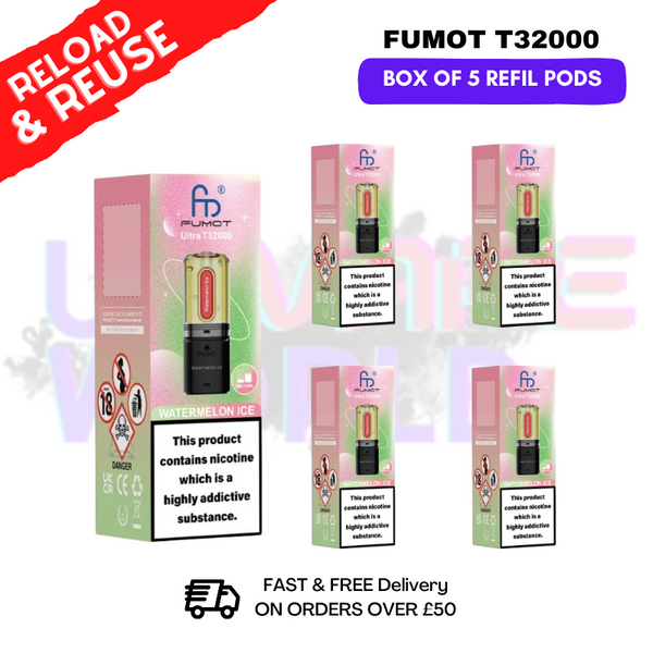 Watermelon ICE Fumot T32000 REPLACEMENT PODS - BOX OF 5 - UKVAPEWORLD