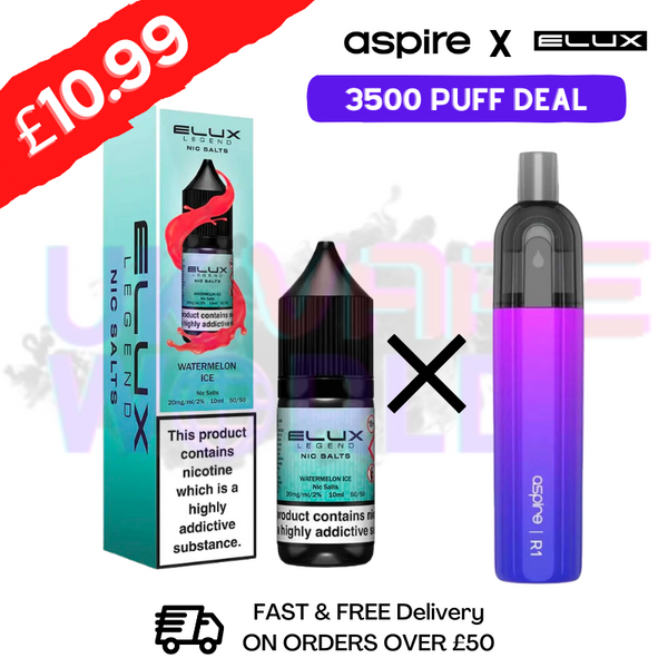 Watermelon ICE ELUX LEGEND Salt 3500puff x Aspire Disposble Kit - UK Vape World