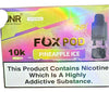 Packaging of JNR FOX POD Pineapple Ice vape pods with colorful design and nicotine warning text.