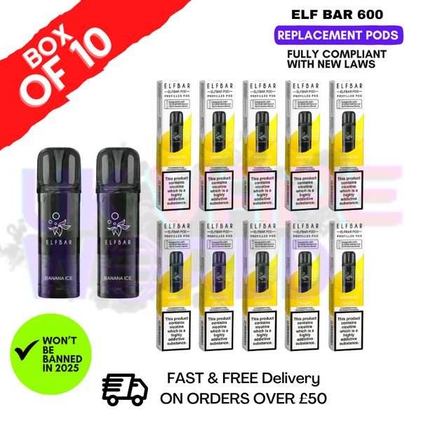 Shop Elf Bar 600 Puff Banana Ice Replacement Pods Box of 10 - UK Vape World