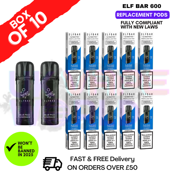 Shop Elf Bar 600 Puff Blue Razz Lemonade Replacement Pods Box of 10 - UK Vape World