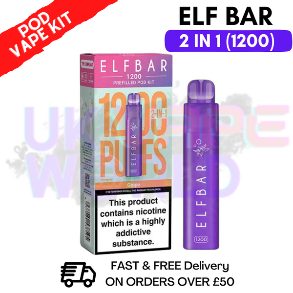 Shop Grape Elf Bar 1200 Puffs Prefilled Pod Kit - UK Vape World