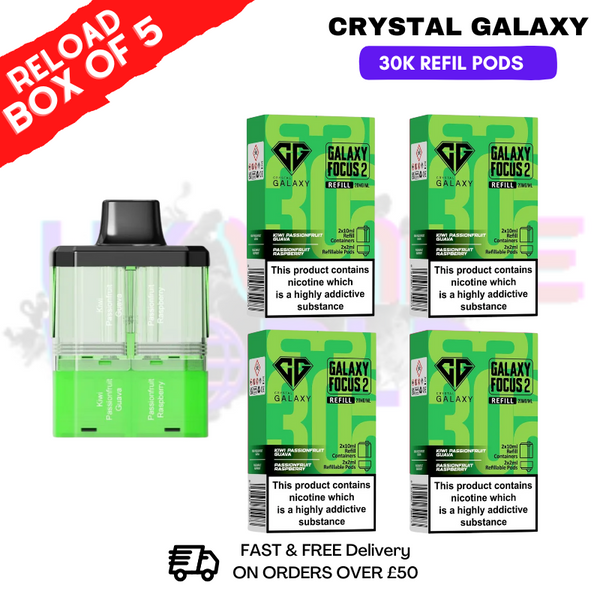 Shop Kiwi Passionfruit Guava Crystal Galaxy 30K Replacement Pods Box Of 5 - Ukvapeworld